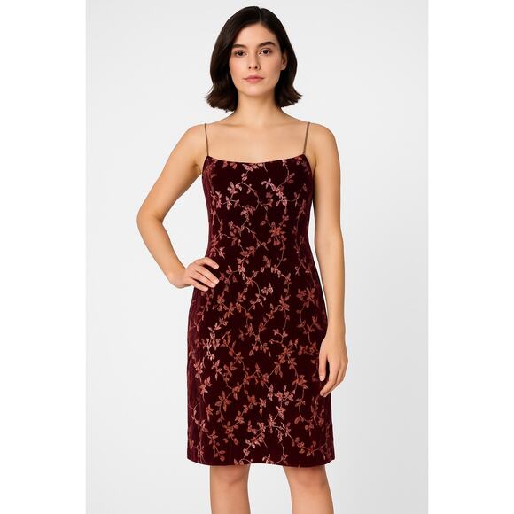 Vintage Oscar de la Renta Velvet Burnout Floral Slip dress chain straps M - Picture 1 of 17